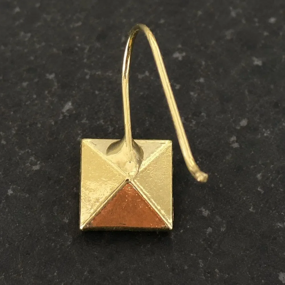 Square Faux Diamond Drop Stud Earrings Gold Tone